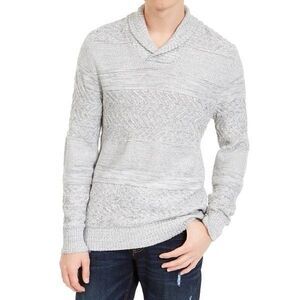 American Rag Sweater Mens Sz L Gray Textured Shawl Collar Cotton Casual Pullover